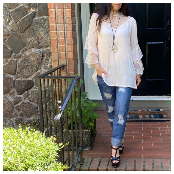 BOHO GYPSY CHIC LACE DETAIL BELL TOP - Picture 9 of 13